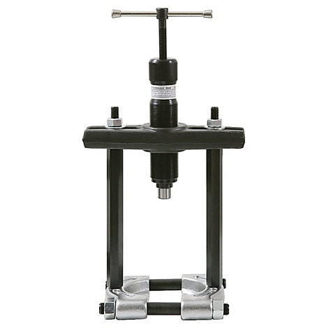 Schwarzes Abziehwerkzeug mit silbernen Schrauben und einem Griff.